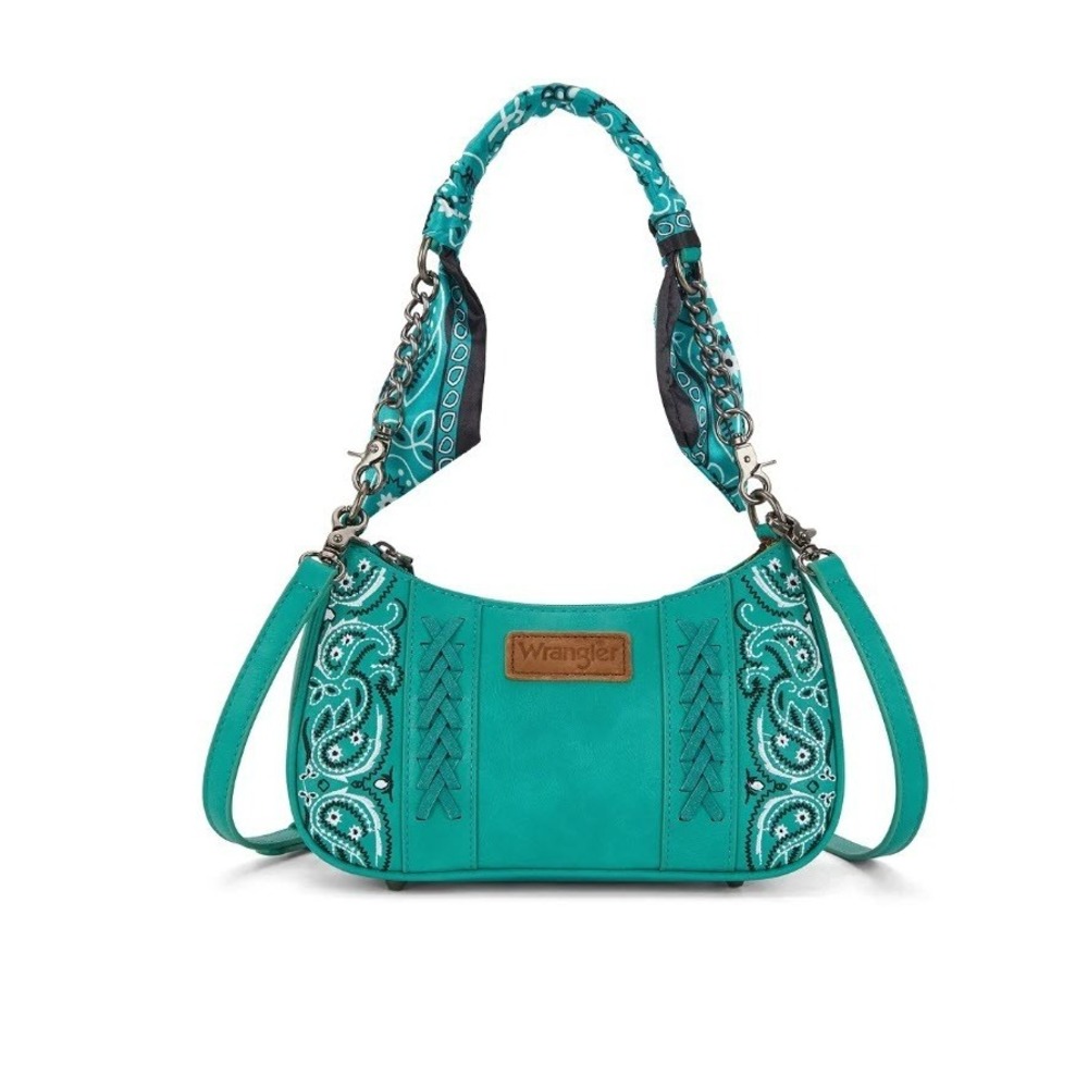 Wrangler Braided Paisley Bandana Chain Crossbody Shoulder Bag- Turquoise